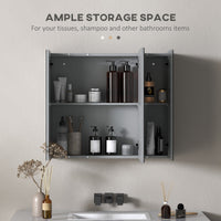 28" x 24" Wall Mounted Mirror Cabinet, Bathroom Medicine Cabinet with Mirror, 3 Doors and Adjustable Shelves, Grey