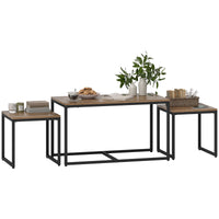 Nesting Coffee Table Set of 3, Modern End Tables with Black Metal Frame for Living Room Home Furniture, Brown