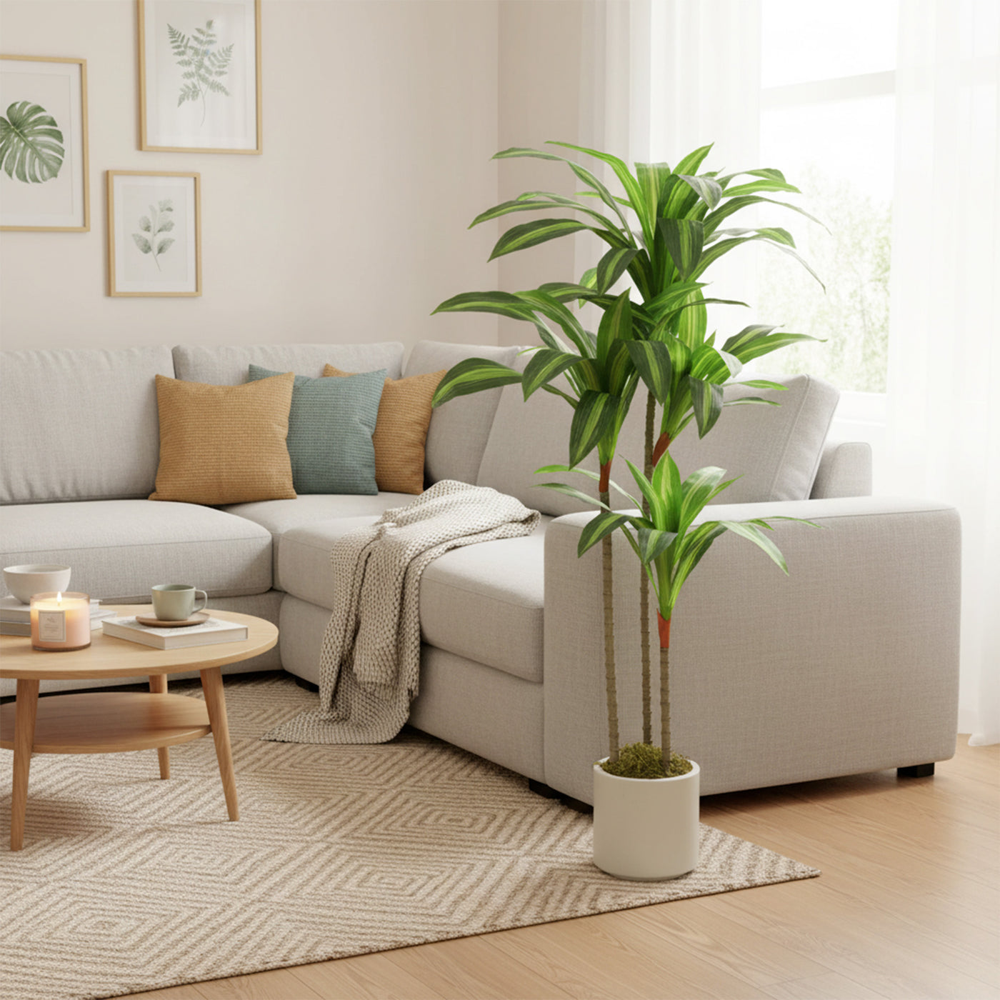 4FT Dracaena Fake Plant, Artificial Plant with Bendable Trunks for Home Office Decor, Green