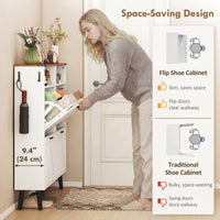 Shoe Storage Cabinet with 4 Flip Drawers, Farmhouse Narrow Shoe Cabinet, Holds Up to 24 Pairs, White