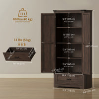 69" Tall Farmhouse Kitchen Pantry Cabinet with 2 Doors, Drawer and Adjustable Shelves, Dark Brown