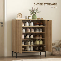 Shoe Storage Cabinet for 15 Pairs, Freestanding Shoe Cabinet with Doors and Adjustable Shelves for Hallway, Oak