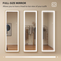 LED Mirror with Dimmable and 3 Colour Lights, 64" x 21" Rectangular Floor Mirror for Bedroom Living Room, Gold