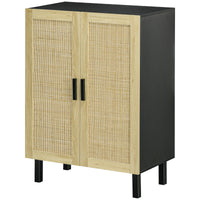 Boho Sideboard, Buffet Cabinet with Storage, Accent Cabinet with 2 Rattan Doors and Adjustable Shelves, Black