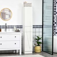 Tall Bathroom Cabinet, Narrow Bathroom Storage Cabinet with Doors, Drawer and Adjustable Shelves, High Gloss White