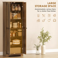 67" Farmhouse Pantry Cabinet with 2 Doors, Tall Storage Cabinet with Adjustable Shelves, Brown Wood Grain