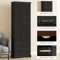 71" Tall Kitchen Pantry Cabinet, Farmhouse Kitchen Storage Cabinet with 2 Drawer and Adjustable Shelves, Black