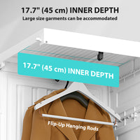 Portable Wardrobe, Foldable Plastic with 8 Compartments, 2 Hanging Rods and Magnetic Doors, White