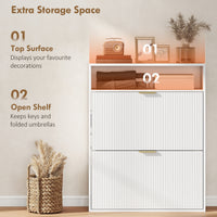 Shoe Cabinet with 2 Flip Drawers Narrow Shoe Storage Cabinet with Top Shelf for Entryway Hallway White