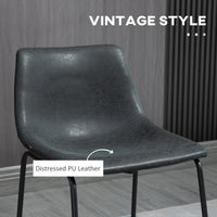 Counter Height Bar Stools Set of 2, Vintage PU Leather Bar Chairs, Kitchen Stool with Footrest, Black