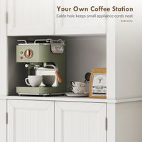 73" Kitchen Pantry Cabinet, Freestanding Kitchen Hutch with 12 Door Shelves, Adjustable Shelves, Microwave Stand, White