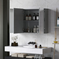 35" x 24" Wall Mounted Mirror Cabinet, Bathroom Medicine Cabinet with Mirror, 3 Doors and Adjustable Shelves, Grey