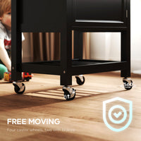 Kitchen Island on Wheels, Rolling Kitchen Cart with Wood Top, Towel Rack, Drawer and Shelf for Dining Area, Black