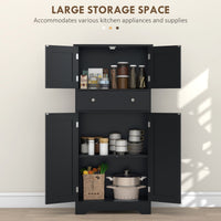 50.5" Kitchen Storage Cabinet, Modern Kitchen Pantry Cabinet with 4 Doors, Drawer, Adjustable Shelf, Black