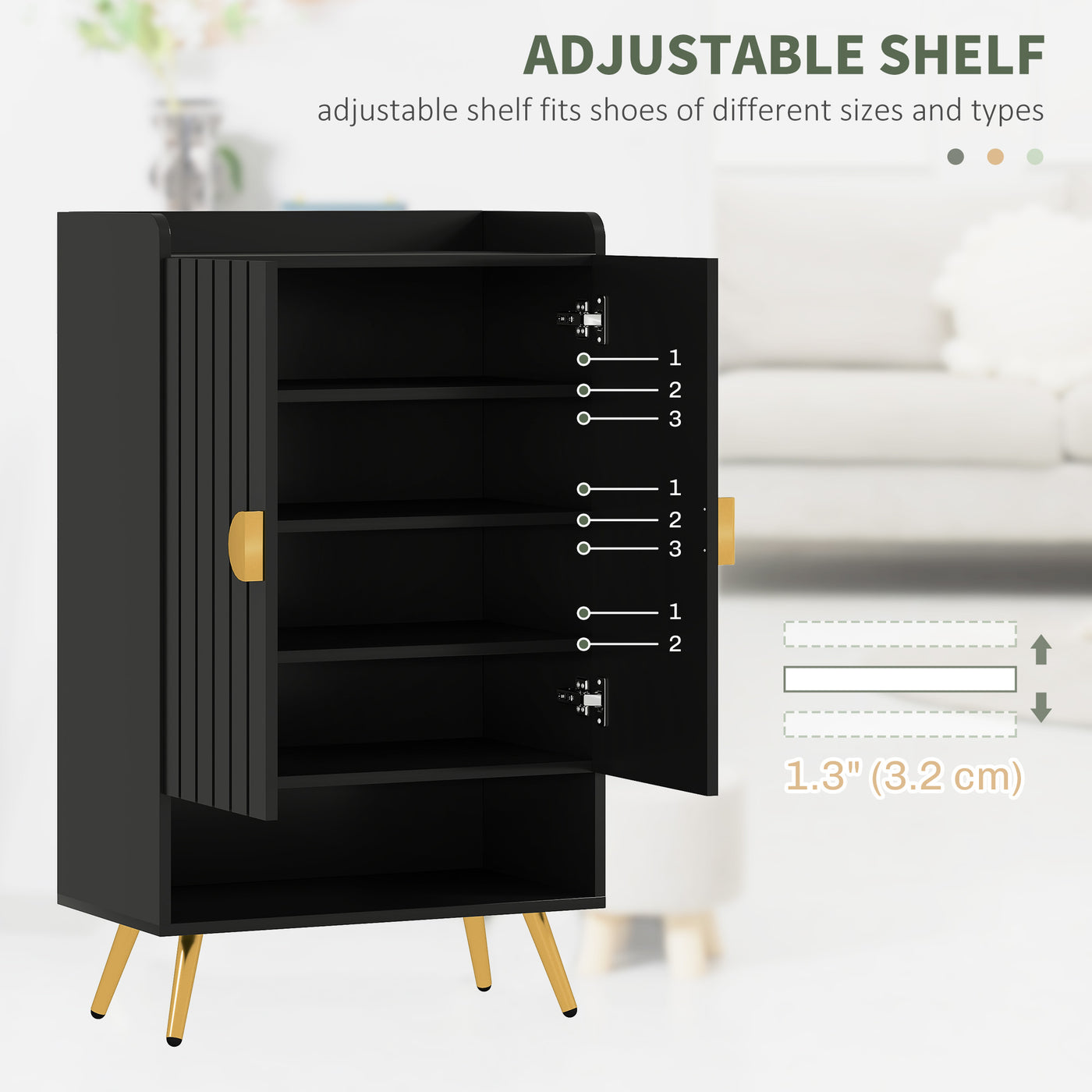 Entryway Shoe Storage Cabinet, Narrow Shoe Cabinet with Adjustable Shelves and Open Shelf for 15 Pairs of Shoes, Black
