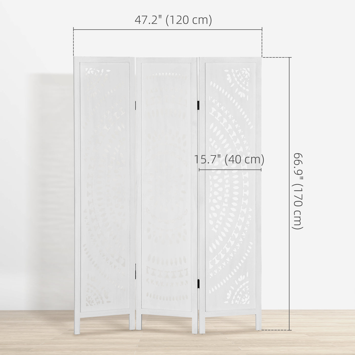 3 Panel Room Divider, 5.6 Ft Tall Portable Folding Privacy Screen, Wood Partition Wall Divider for Home Office, White
