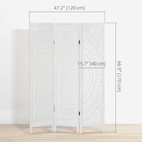 3 Panel Room Divider, 5.6 Ft Tall Portable Folding Privacy Screen, Wood Partition Wall Divider for Home Office, White