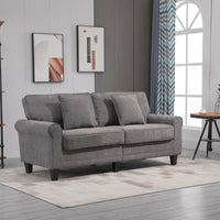 Modern 3 Seater Sofa, Corduroy Fabric 3 Seater Couch with Pine Wood Legs and Rolled Armrests for Living Room, Light Grey