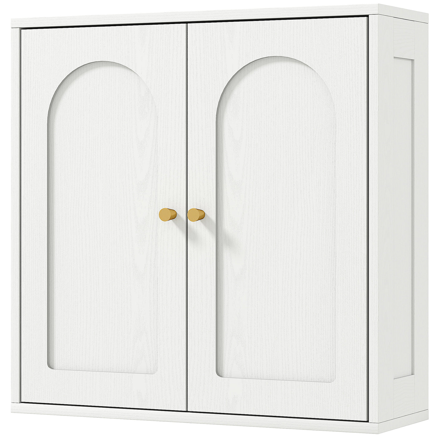 Medicine Cabinet, Modern Bathroom Wall Cabinet with 2 Arched Doors and Gold Handles, White Wood Grain