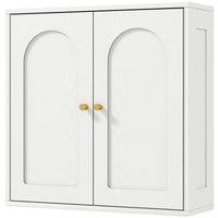 Medicine Cabinet, Modern Bathroom Wall Cabinet with 2 Arched Doors and Gold Handles, White Wood Grain