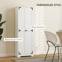 67" Farmhouse Pantry Cabinet with 2 Doors, Tall Storage Cabinet with Adjustable Shelves, Distressed White