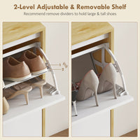 Narrow Shoe Cabinet, High Gloss Shoe Storage Cabinet with 4 Flip Drawers and Adjustable Shelves, Holds 20 Pairs, White