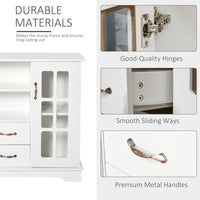 Modern Kitchen Sideboard with 2 Drawers, Coffee Bar Cabinet with Glass Doors Storage Cupboard and Open Shelf, White
