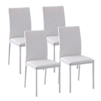 Modern Dining Chairs Set of 4, Upholstered Faux Leather Kitchen Chairs with Rhombic Tufting and Metal Legs for Living Room, White
