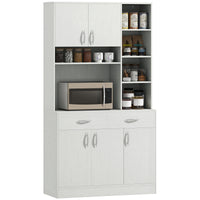 71" Kitchen Hutch with Storage Cabinet, Modern Buffet with Hutch, Cupboard with Drawers for Living Dining Room, Ash White