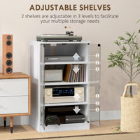 5-Tier Media Cabinet, Media Stand with Adjustable Shelves, Tempered Glass Doors, and Cable Management, Distressed White