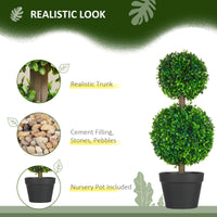 Artificial Boxwood Topiary Tree Set of 2, Faux Boxwood Ball Trees in Pot, Fake Plant for Indoor Outdoor Decor, Green