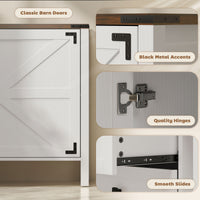 59" Buffet Cabinet, Farmhouse Sideboard with Thick Top, 2 Barn Doors, 4 Drawers and 2 Adjustable Shelves, White