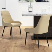 Upholstered Kitchen Chairs, Modern Dining Chairs Set of 2 with Diamond Tufting and Steel Legs for Dining Room, Khaki