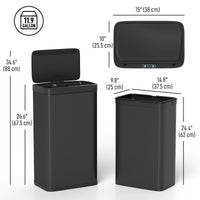 12 Gallon (45 L) Sensor Can, Automatic Garbage Can with Soft-Close Lid, Fingerprint-Proof Stainless Steel, Matte Black