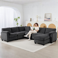 Modular Sectional Sofa, Oversized U-Shaped Couch with Spring Cushion, Corduroy Sofa for Living Room, Charcoal Grey