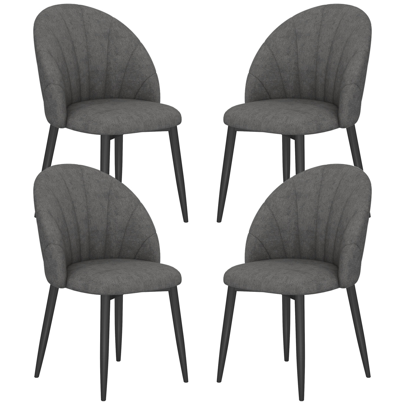 Modern Dining Chairs Set of 4, Upholstered Dining Room Chairs with Metal Legs, Shell Backrest, Padded Seat, Dark Grey