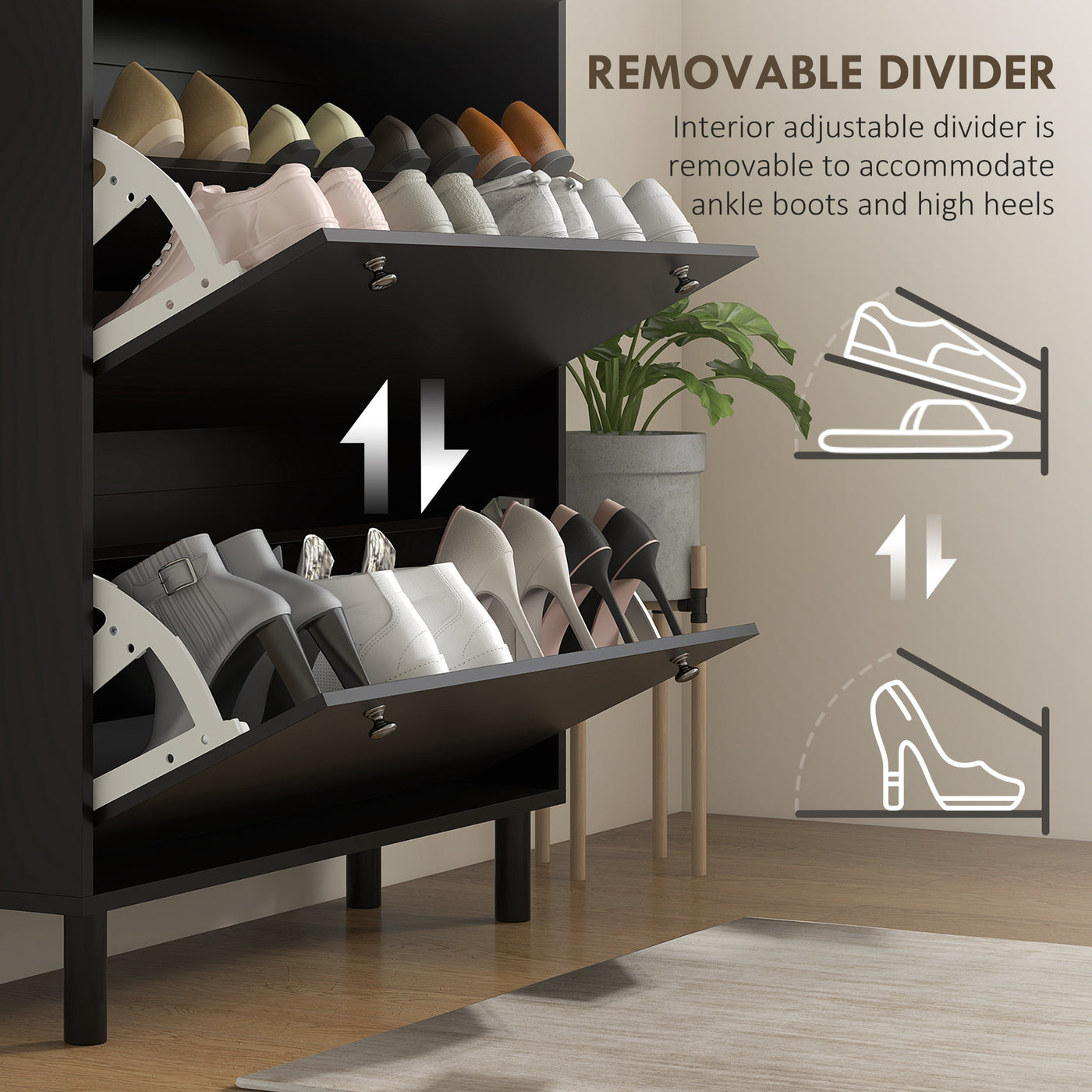 Shoe Storage with 3 Flip Drawers and Adjustable Shelves, Entryway Shoe Storage Cabinet for 24 Pairs of Shoes, Black