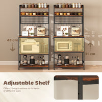 Kitchen Baker's Rack with Power Outlet and LED Light, 5-Tier Coffee Bar Station with 10 Hooks, Rustic Brown