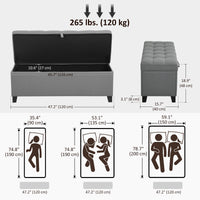 Storage Ottoman Bench, Foot Rest with Safety Hinges, 47 Inches Linen Storage Chest for Living Room, Dark Grey