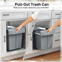 Pull Out Trash Can Under Cabinet, 10.6 Gallon (40L) Slide Out Garbage Can with 2 Removable Compartments, Grey