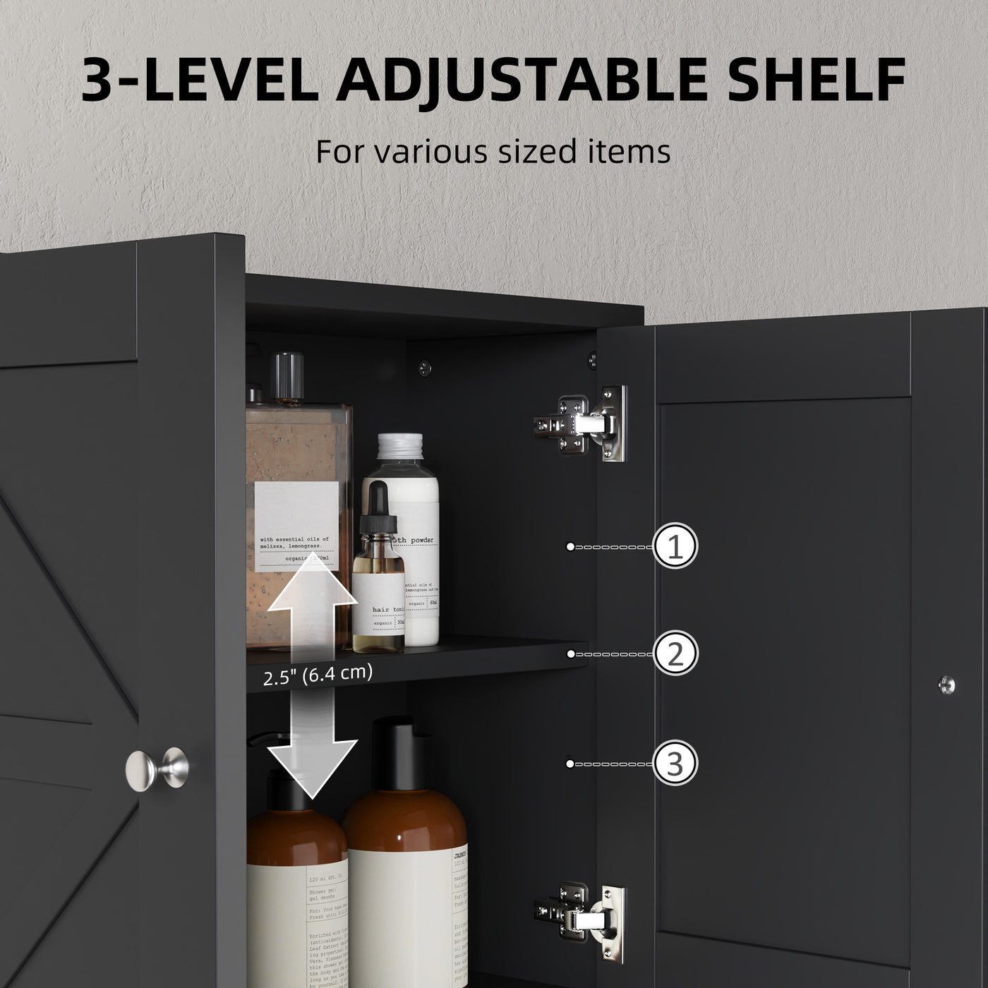 Farmhouse Bathroom Medicine Cabinet, Wall Cabinet with Barn Doors, and Adjustable Shelf for Laundry Room, Black