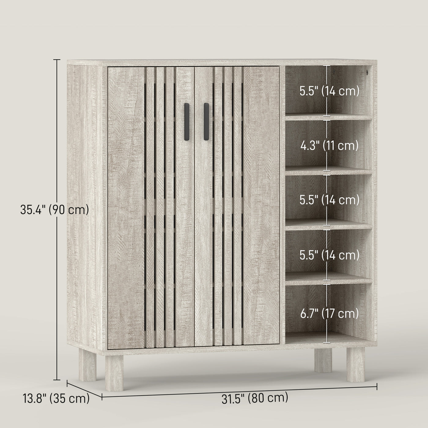 Shoe Storage with Double Doors and Open Shelves 17 Pair Shoe Storage Organizer for Entryway Hallway Light Grey