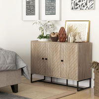 Modern Sideboard, Buffet Cabinet with Adjustable Shelves, 3 Chevron Doors for Living Room, Hallway, Oak Wood Grain