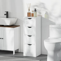 4-Drawer Bathroom Cabinet, Freestanding Narrow Storage Cabinet with Groove Handles for Small Spaces, White