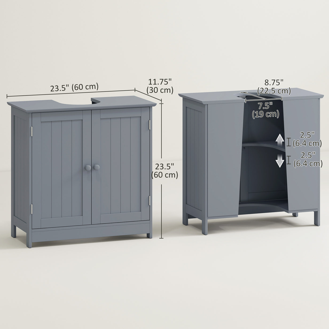 Bathroom Vanity, 24" Pedestal Sink Bathroom Vanity Furniture with 2 Doors and Shelf, Grey
