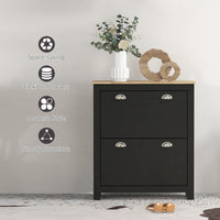 Small Shoe Cabinet with 2 Flip Drawers and Adjustable Shelves, 12 Pair Shoe Storage Organizer for Hallway, Black