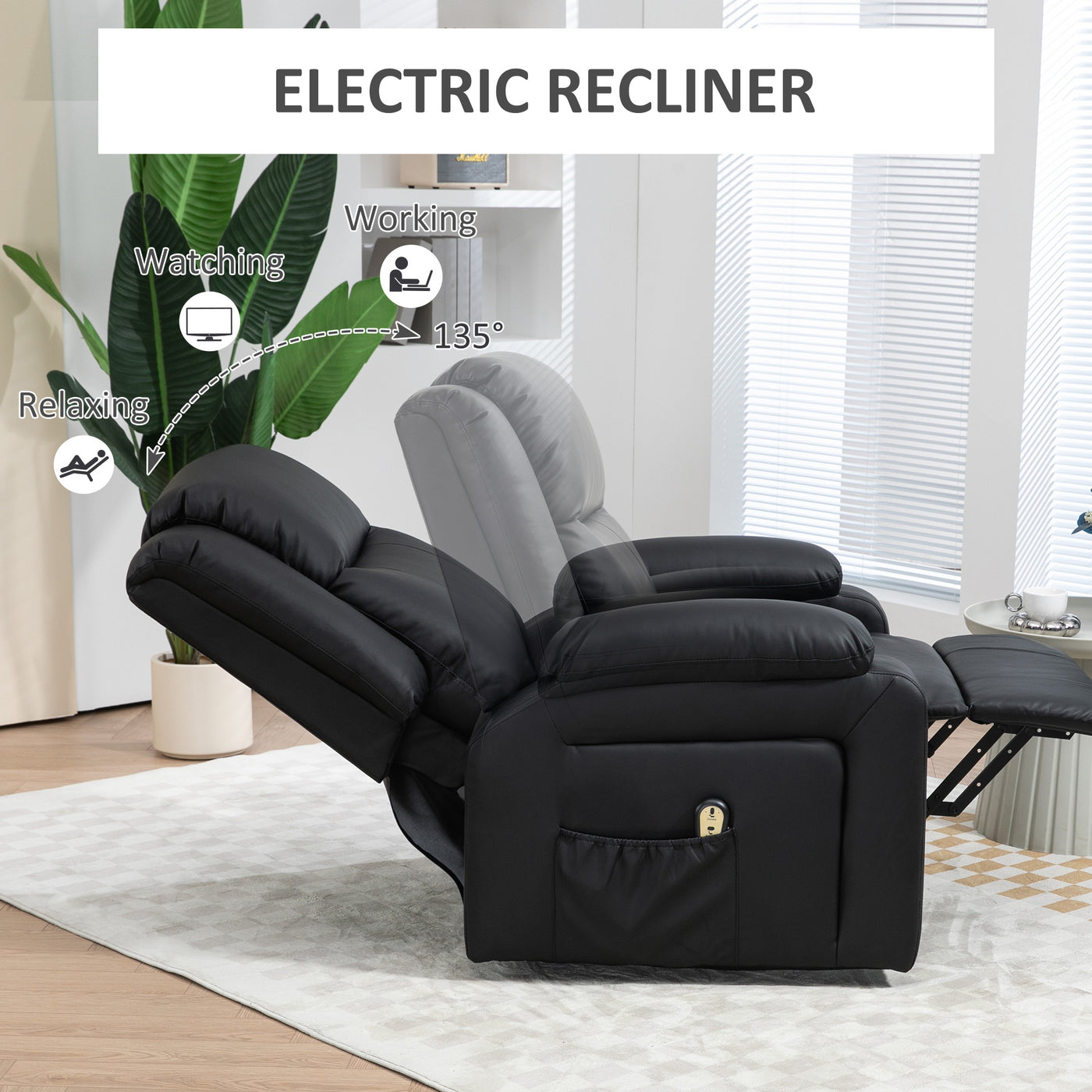 Lift Chair for Seniors, PU Leather Upholstered Electric Recliner Chair with Remote, Side Pockets, Quick Assembly, Black