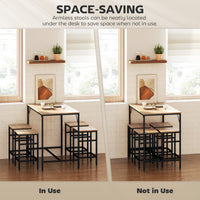 5 Pieces Industrial Rectangular Bar Table Set, Dining Table Set Breakfast Table with 4 Stools for Dining Room, Kitchen, Dinette, Oak