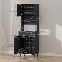 Modern Kitchen Buffet with Hutch Wooden Storage Cupboard with Microwave Counter 2 Cabinet and Drawer for Dining Room Living Room Black