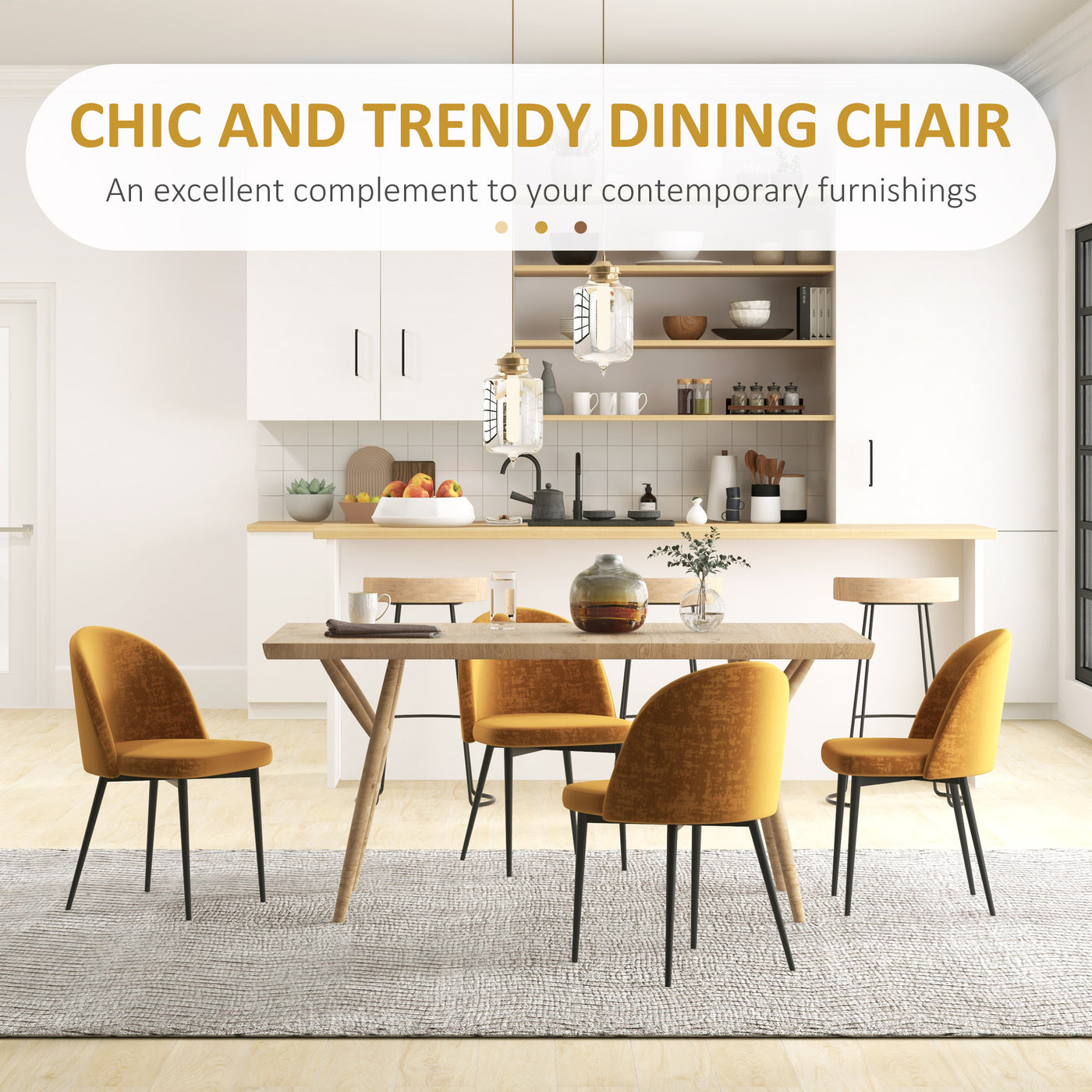 Modern Dining Chairs, Mid-Back Velvet-touch Upholstery Side Chair, Table Chair for Living Room, Dining Room, Yellow, Set of 4